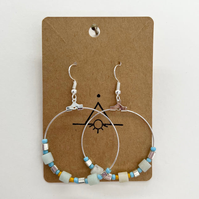 Amazonite with Blue, Silver, &  Yellow Earrings