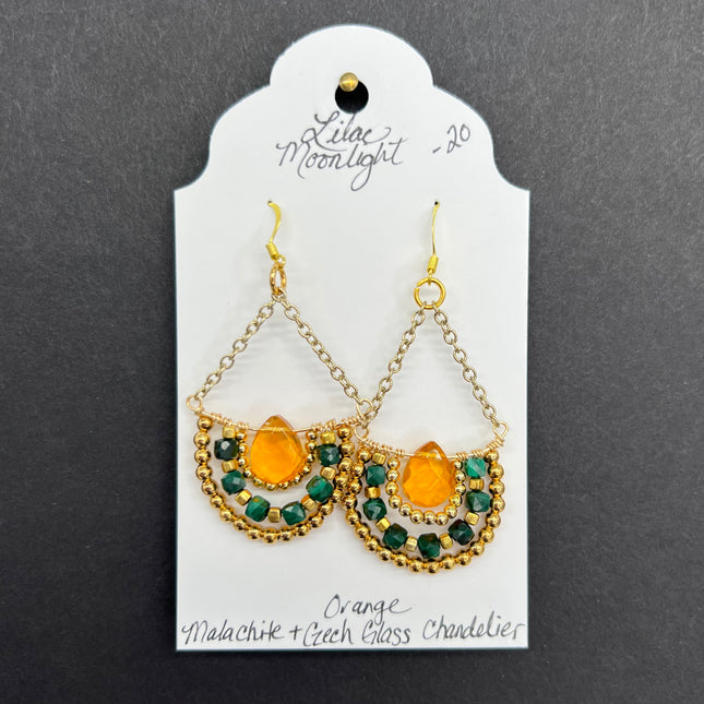 Orange Malachite & Czech Glass Chandelier