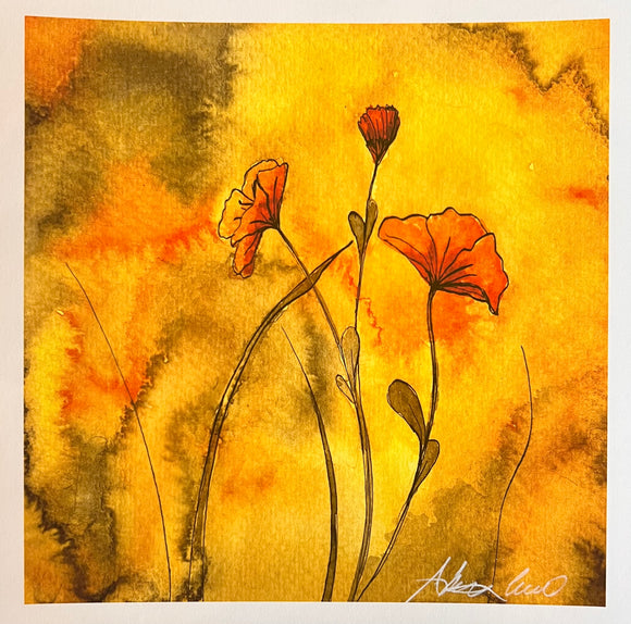 Orange Watercolor Flowers Print