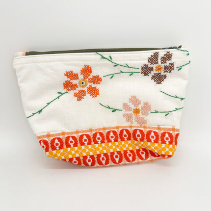 Earth Tone Flowers Vintage Linen Bag