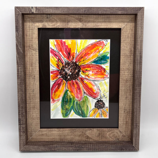 Orange Sunflower in Barnwood Frame