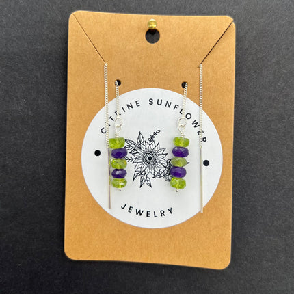 Amethyst & Peridot Thread Earrings