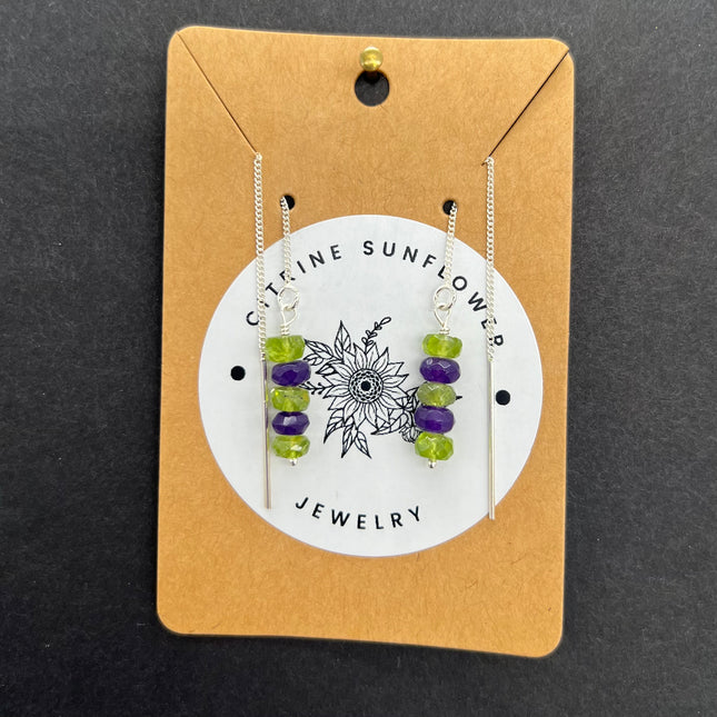 Amethyst & Peridot Thread Earrings