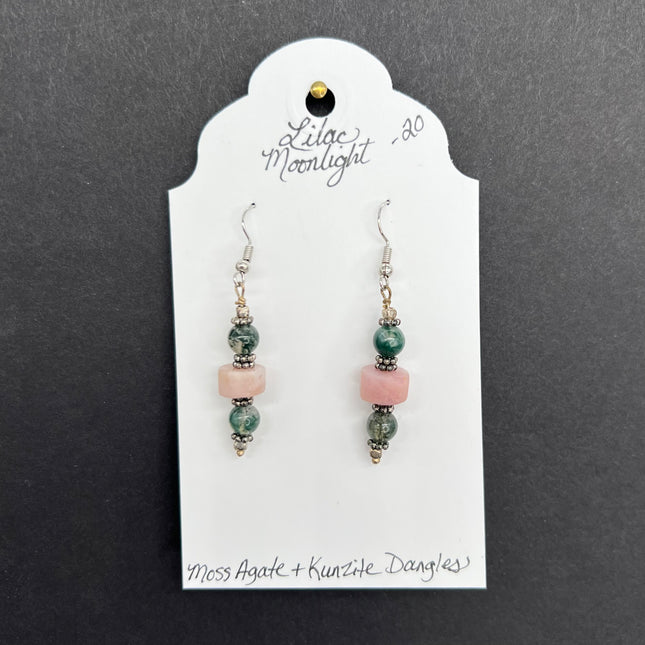Moss Agate & Kunzite Dangles