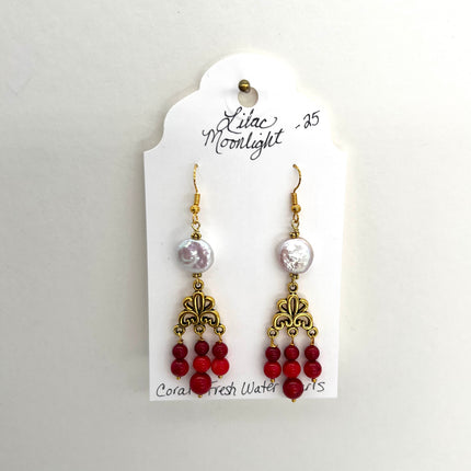 Coral & Fresh Water Pearl Dangles