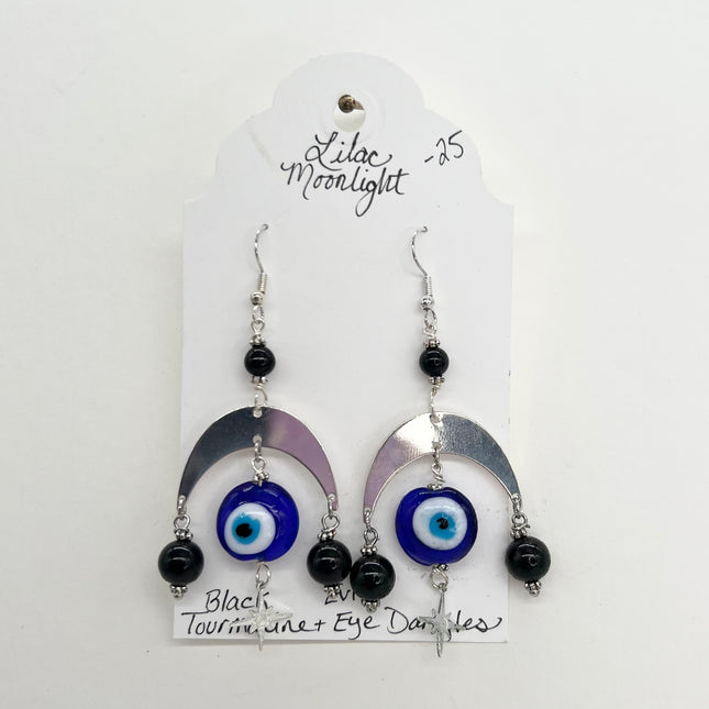 Black Tourmaline & Evil Eye Dangles