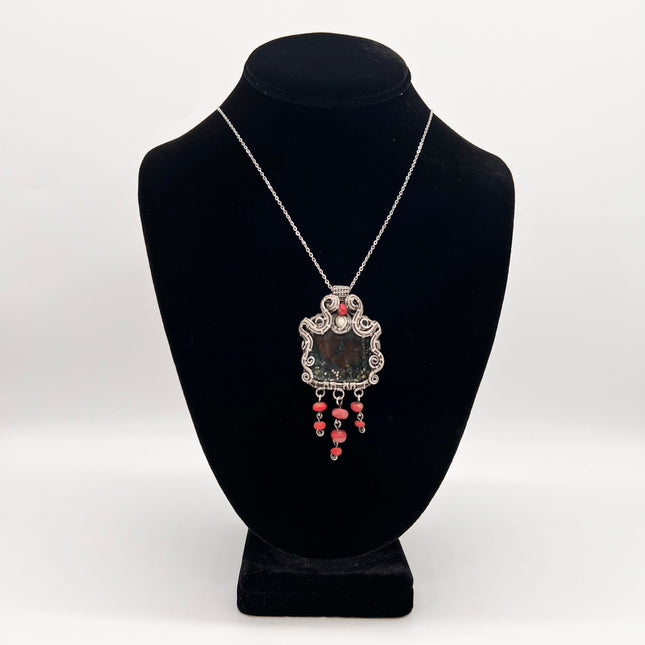 Ocean Jasper & Coral Silver Necklace