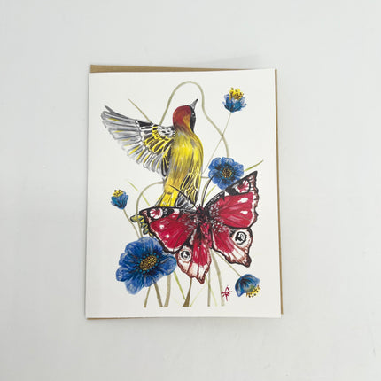 Bird, Butterfly, & Blue Flower