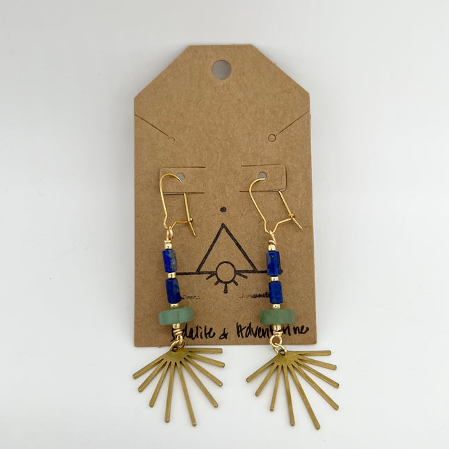 Sodalite, Adventurine with Ray Dangle Earrings