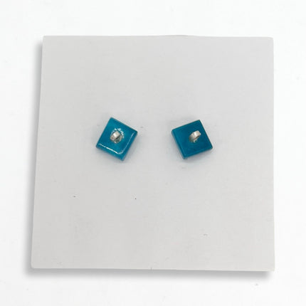 Teal Square Dot Earrings