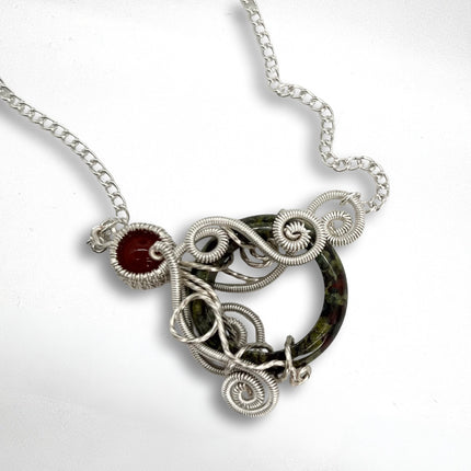 Dragon Bloodstone & Silver Plated Octopus Necklace