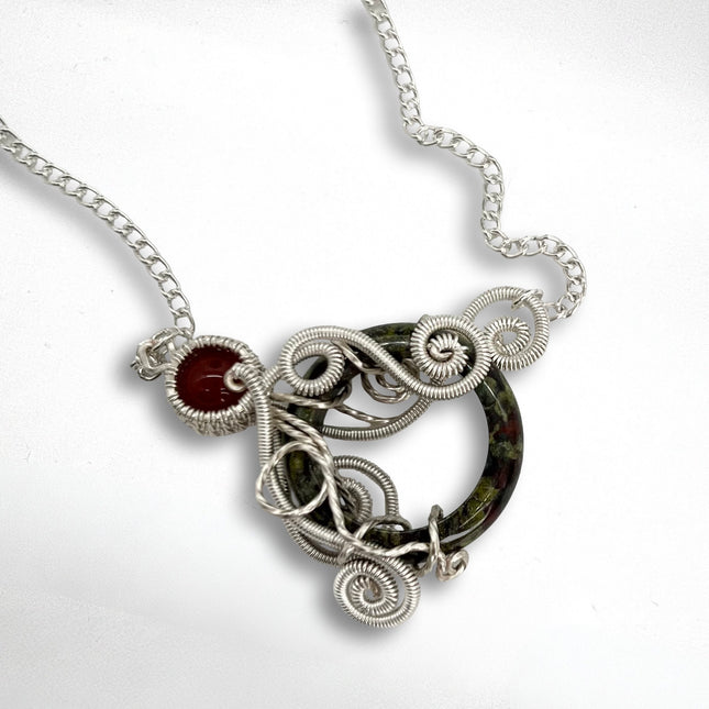 Dragon Bloodstone & Silver Plated Octopus Necklace
