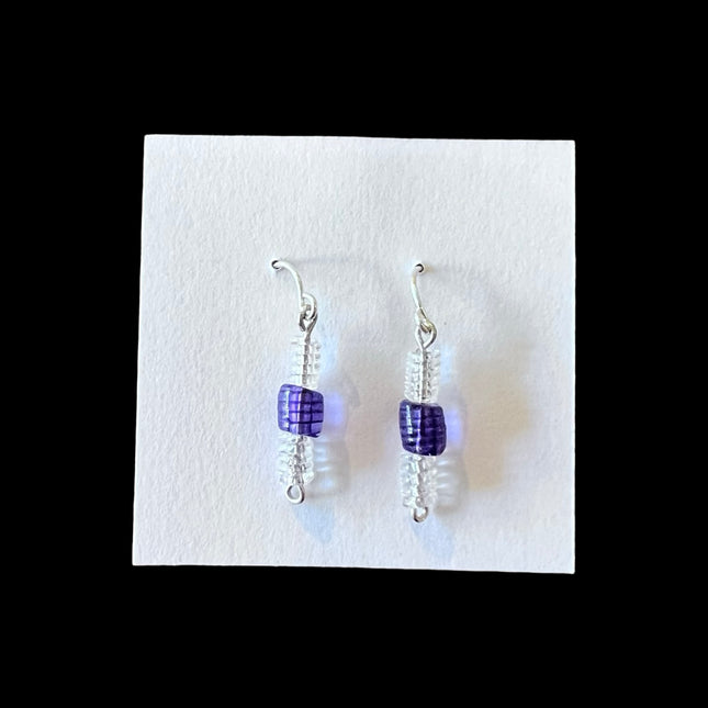 Purple & Clear Beaded Earrings