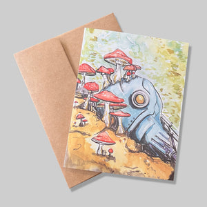 Robot and Mushrooms Greeting Card