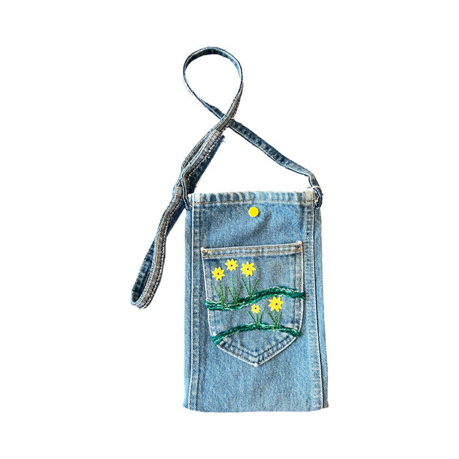 Yellow Flowers Denim Tote Bag