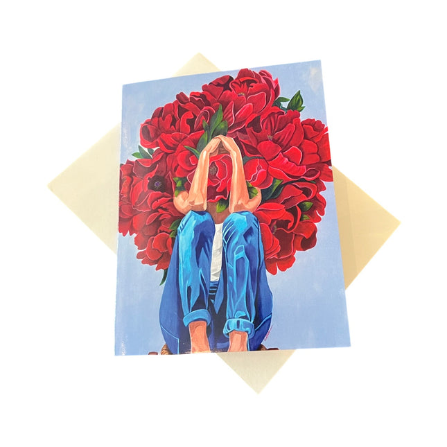 Red Peonies Girl Card