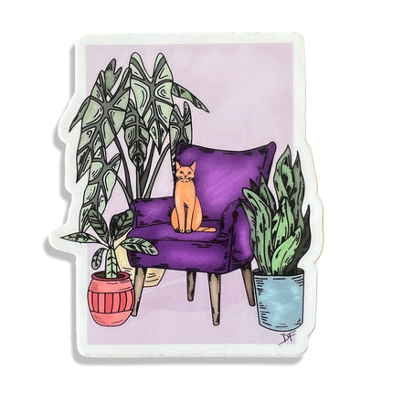 Cat in Purple Chair Sticker