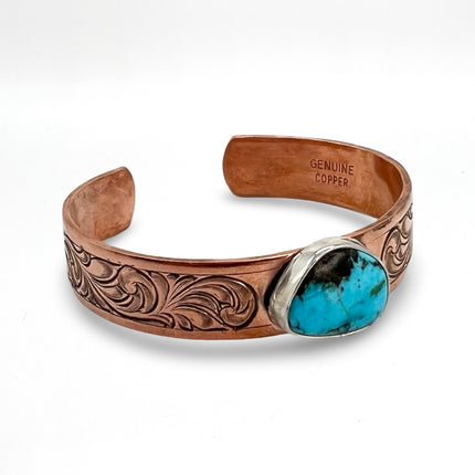Engraved Copper Cuff with Turquoise
