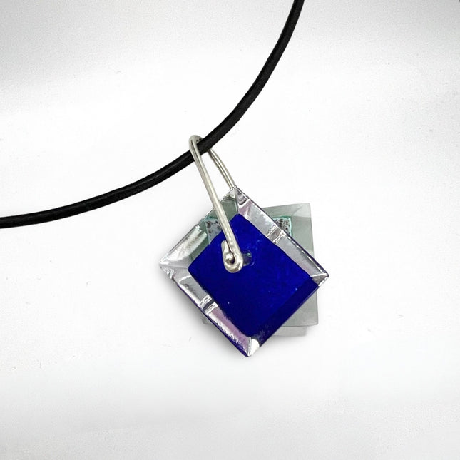 Green & Blue Reversible Glass Pendant Necklace