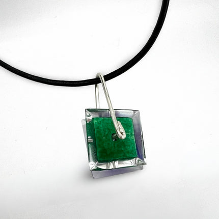 Green & Blue Reversible Glass Pendant Necklace