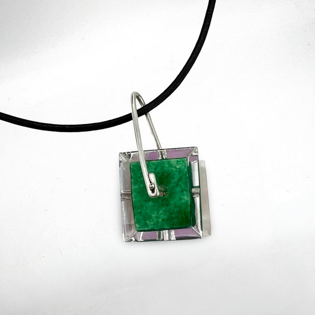 Yellow & Green Reversible Glass Pendant Necklace