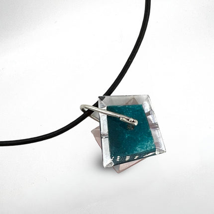 Orange & Light Blue Reversible Glass Pendant Necklace
