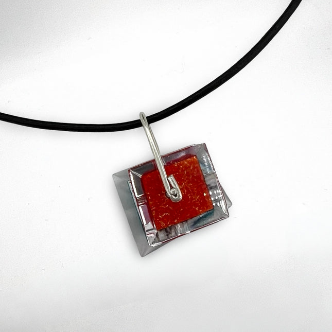 Orange & Light Blue Reversible Glass Pendant Necklace