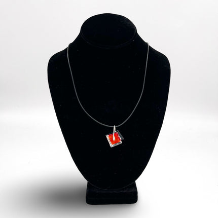 Orange & Light Blue Reversible Glass Pendant Necklace