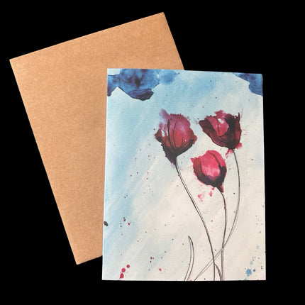 Red Tulips w/ Blue Background Greeting Card