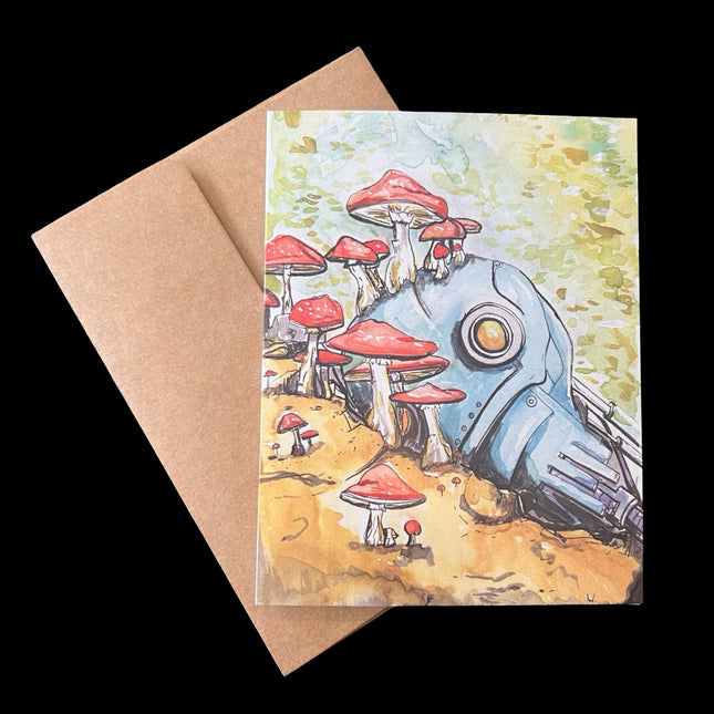 Robot and Mushrooms Greeting Card
