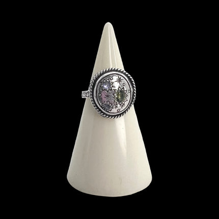 Tanzanite & Sapphire Engraved Ring
