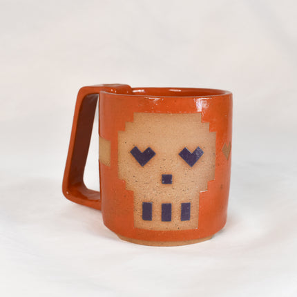 Orange Pixel Skull Mug