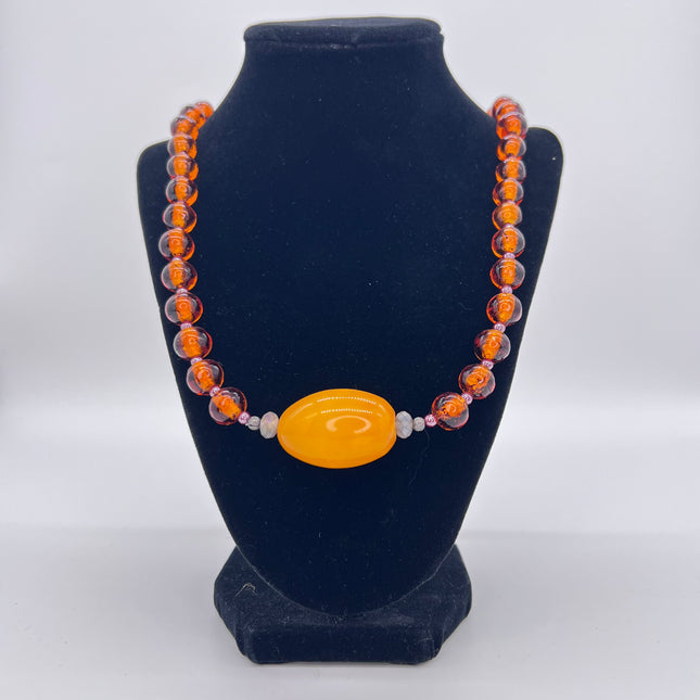 Orange beads with Amber Necklace