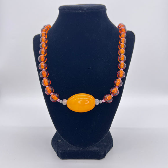 Orange beads with Amber Necklace