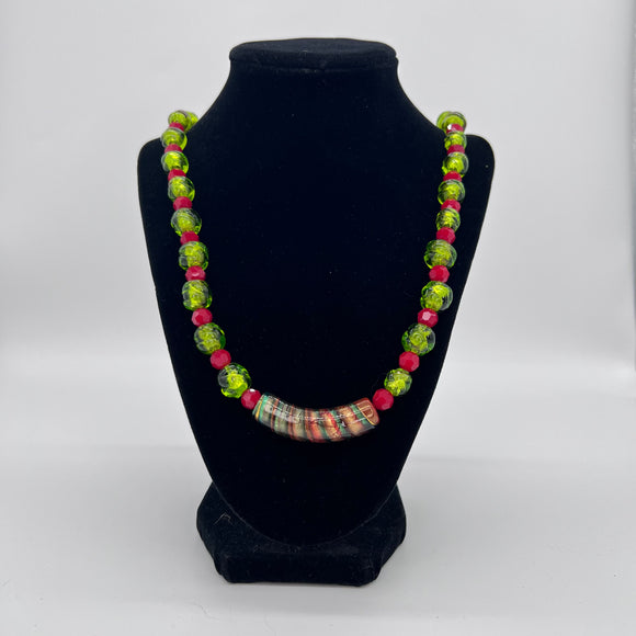 Green and Bright Red Necklace