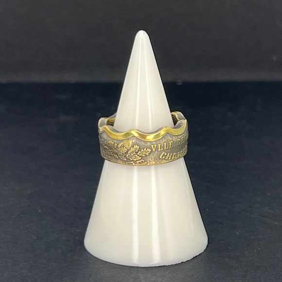 Scalloped Edge Brass French Coin Ring