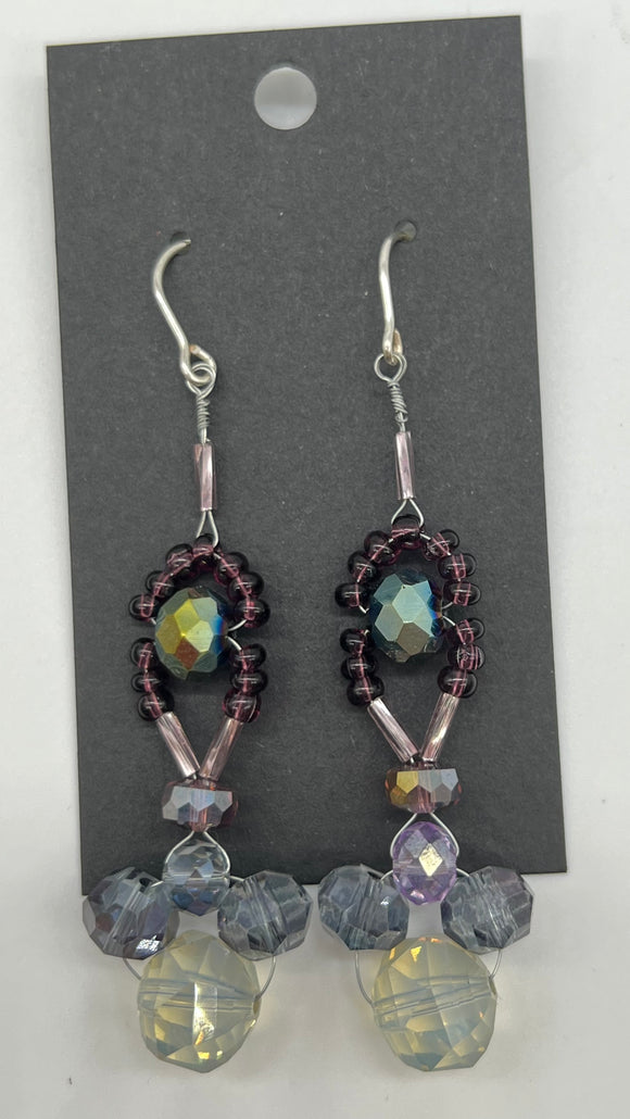 Silver Woven Drop Earrings in Purples