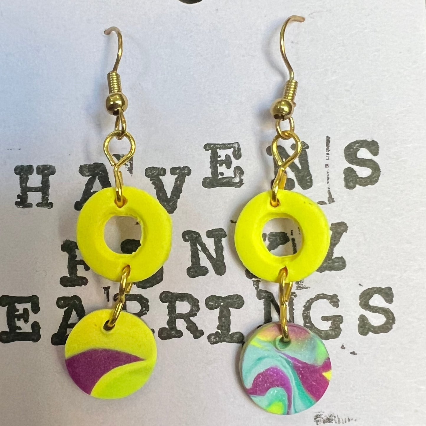 Yellow and Marble Circle Earrings
