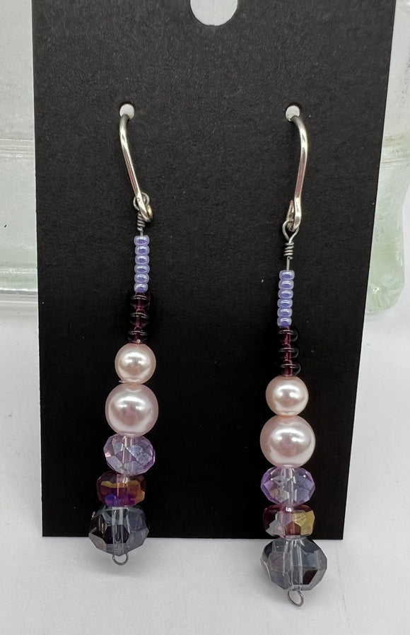Silver Drop Earrings in Purple